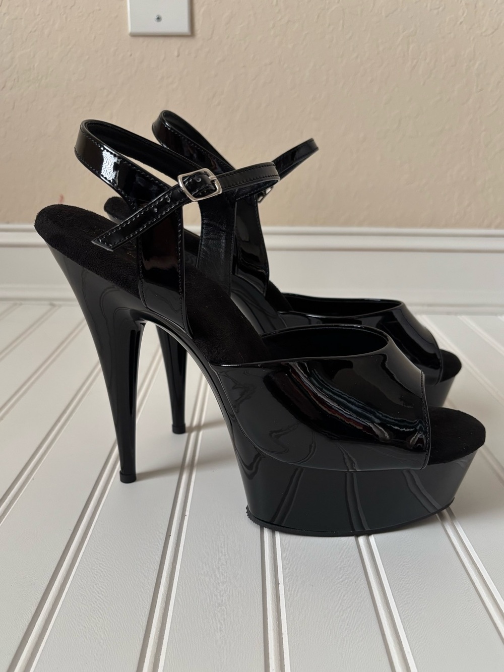 Pleaser | Women's Delight-609 Platform Stilletto Heels Vegan Black Size 14